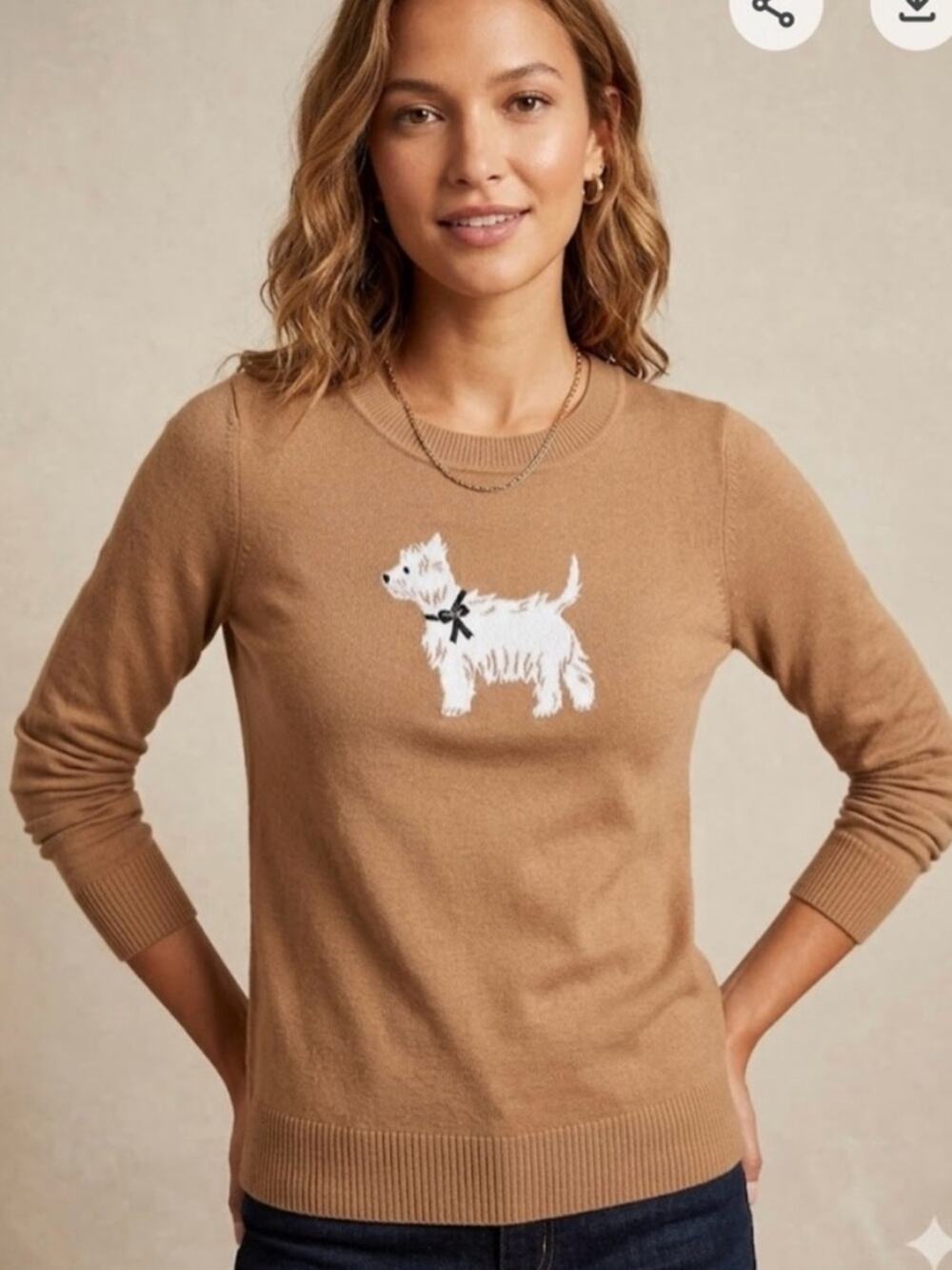 LOFT Dog Sweater Brown Knit Tan White West Highland Terrier XS 2025 Cotton Blend